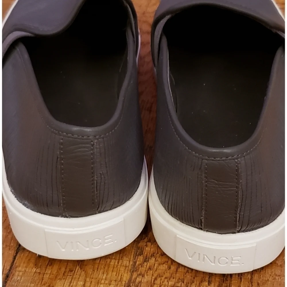 Vince Dark Gray Blair Textured Leather Slip On Sneakers - Size 7